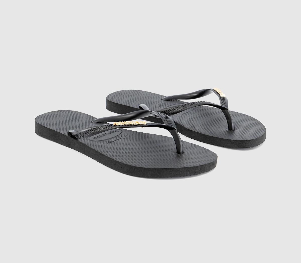 Havaianas Slim Logo Metallic Flip Flops Black - Women’s Sandals