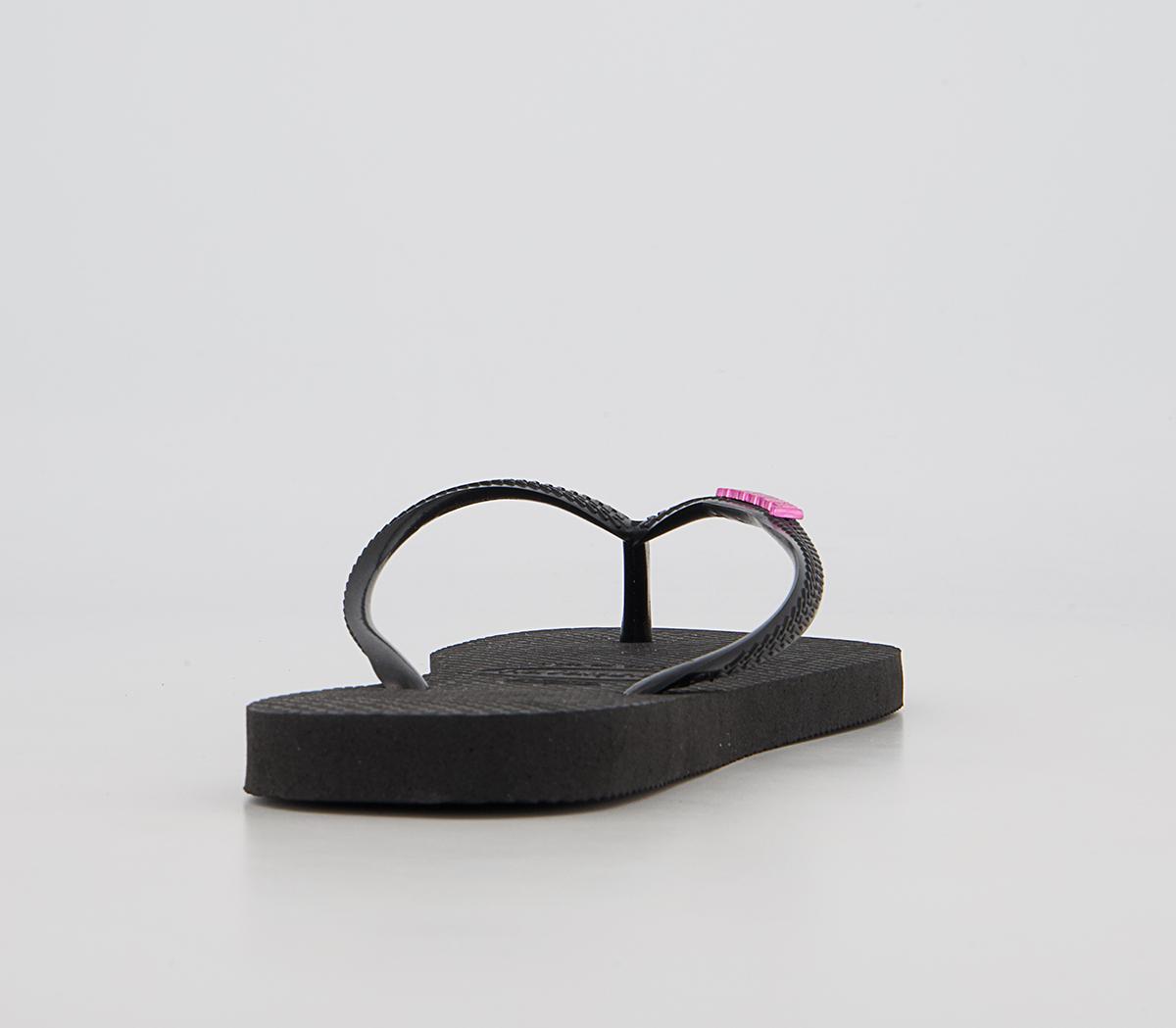 Havaianas Slim Logo Metallic Flip Flops Havaianas Slim Logo Metallic Flip Flops Black Pink