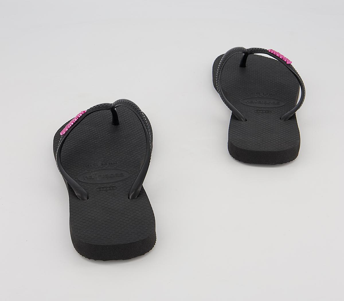 Havaianas Slim Logo Metallic Flip Flops Havaianas Slim Logo Metallic Flip Flops Black Pink