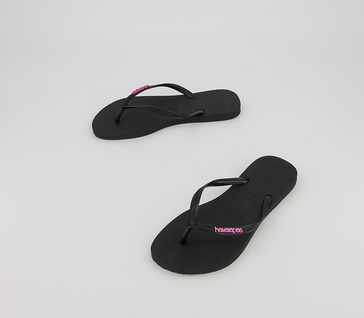Havaianas Slim Logo Metallic Flip Flops Havaianas Slim Logo Metallic Flip Flops Black Pink