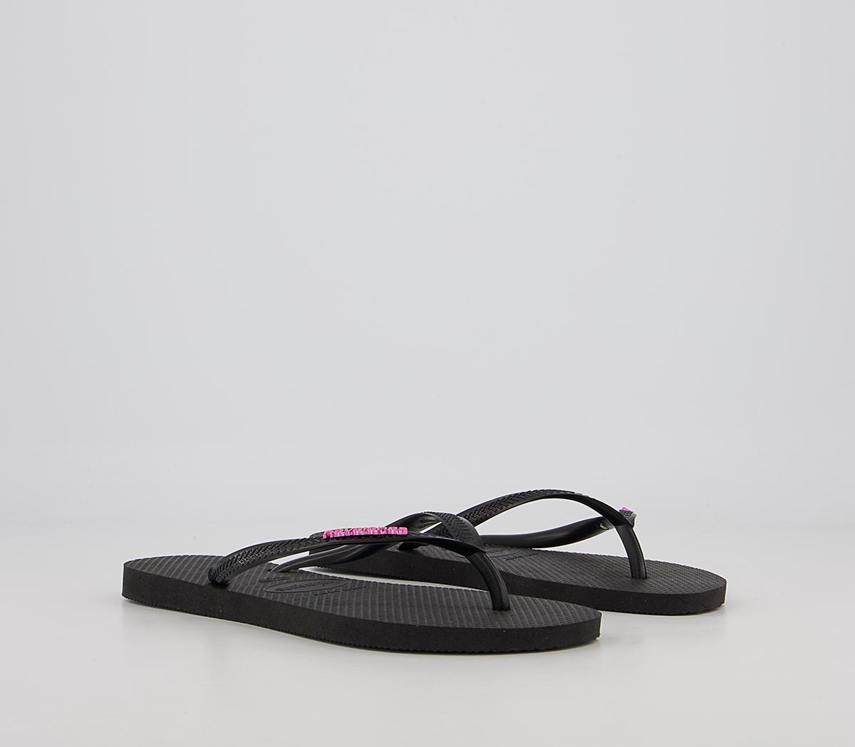 Havaianas Slim Logo Metallic Flip Flops Havaianas Slim Logo Metallic Flip Flops Black Pink
