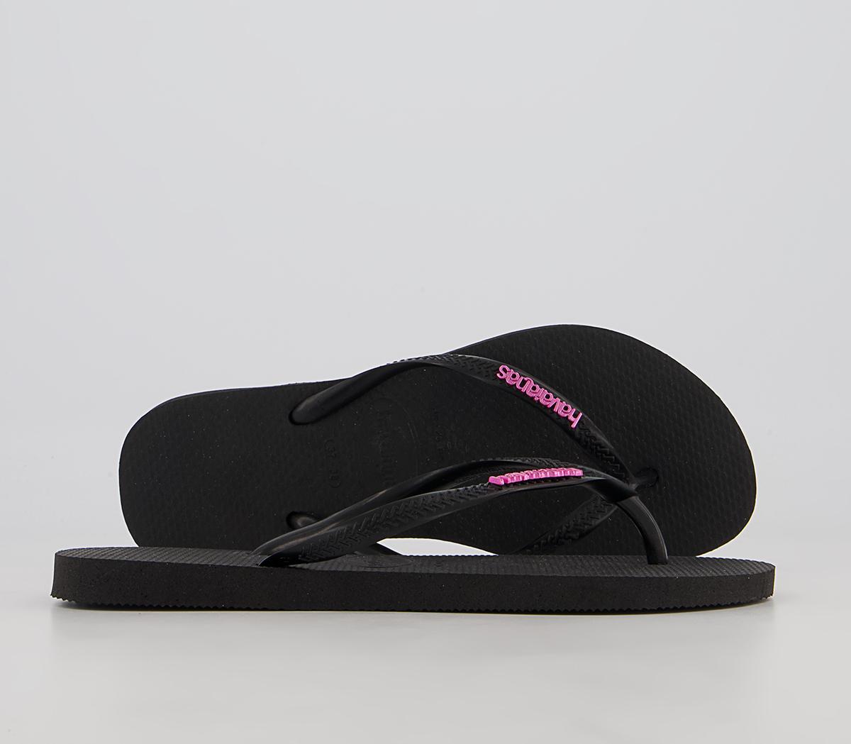 Havaianas Slim Logo Metallic Flip Flops Havaianas Slim Logo Metallic Flip Flops Black Pink