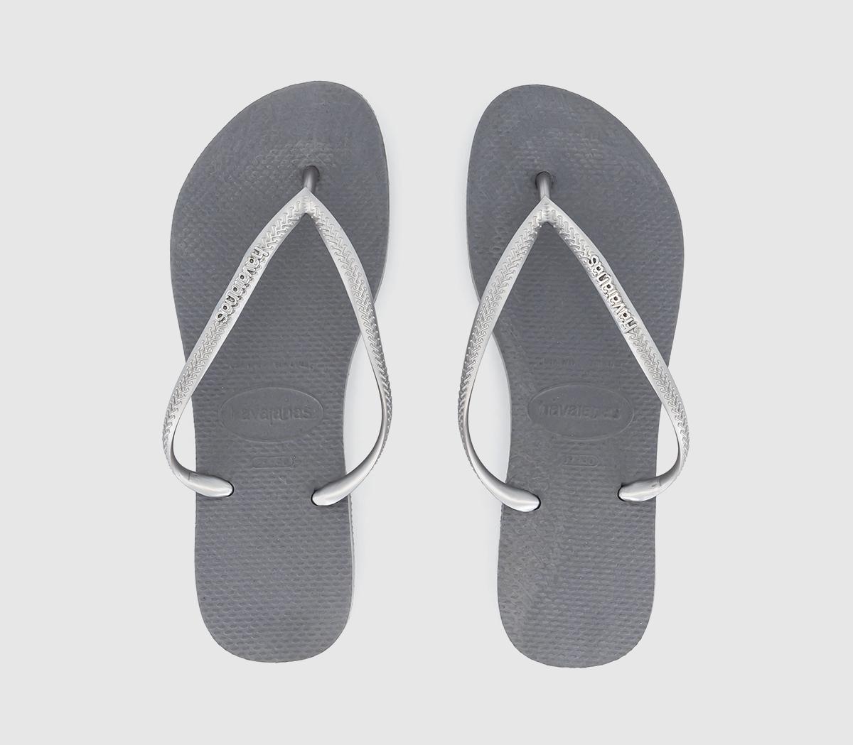 HavaianasSlim Logo Metallic Flip FlopsGrey Steel