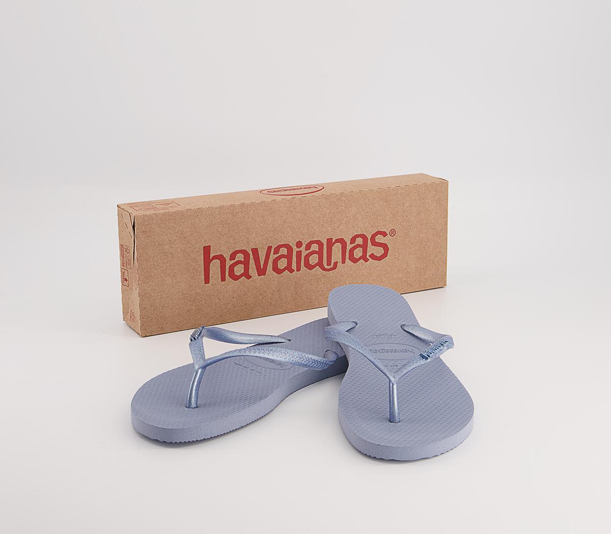 Havaianas Slim Logo Metallic Flip Flops Havaianas Slim Logo Metallic Flip Flops Ashley Blue