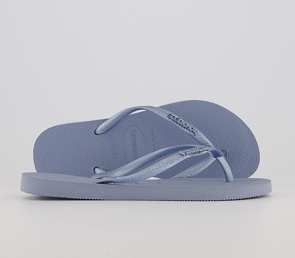 Havaianas Slim Logo Metallic Flip Flops Ashley Blue Women s