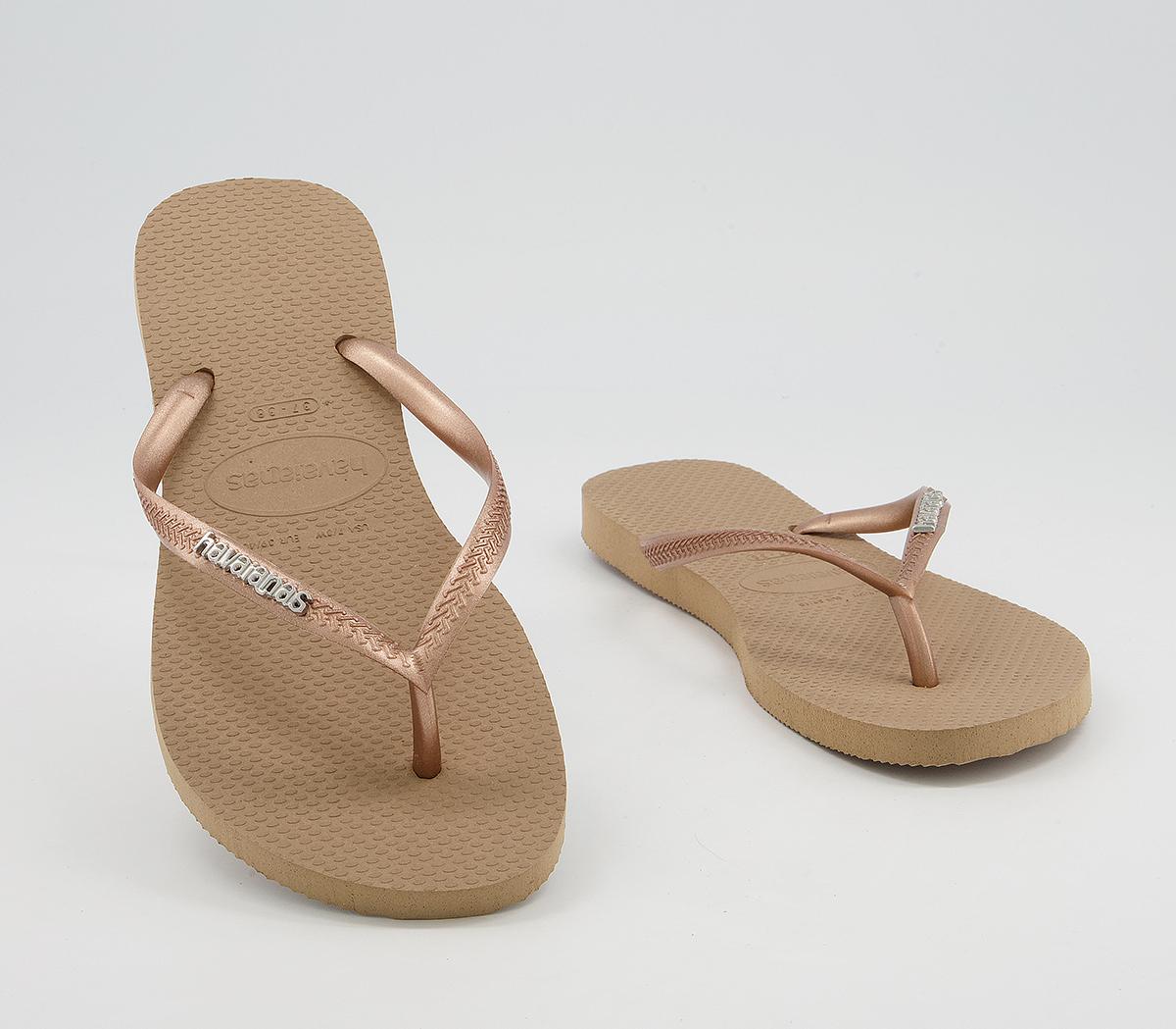 Havaianas Slim Logo Metallic Flip Flops Rose Gold Women’s Sandals
