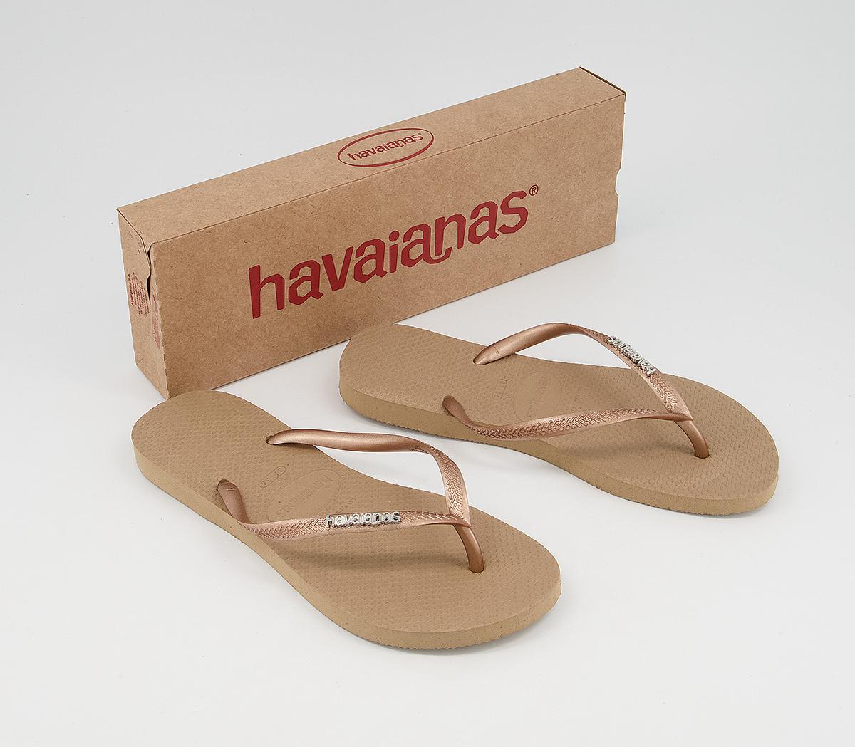 Havaianas Slim Logo Metallic Flip Flops Rose Gold Women’s Sandals