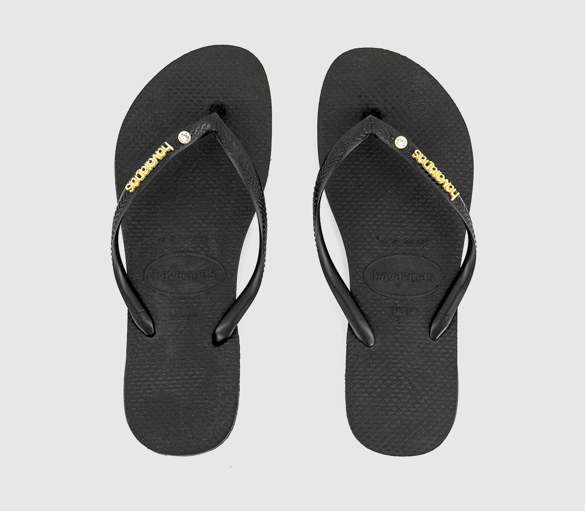 Havaianas Slim Metal Crystal Logo Flip Flops Havaianas Slim Metal Crystal Logo Flip Flops Black
