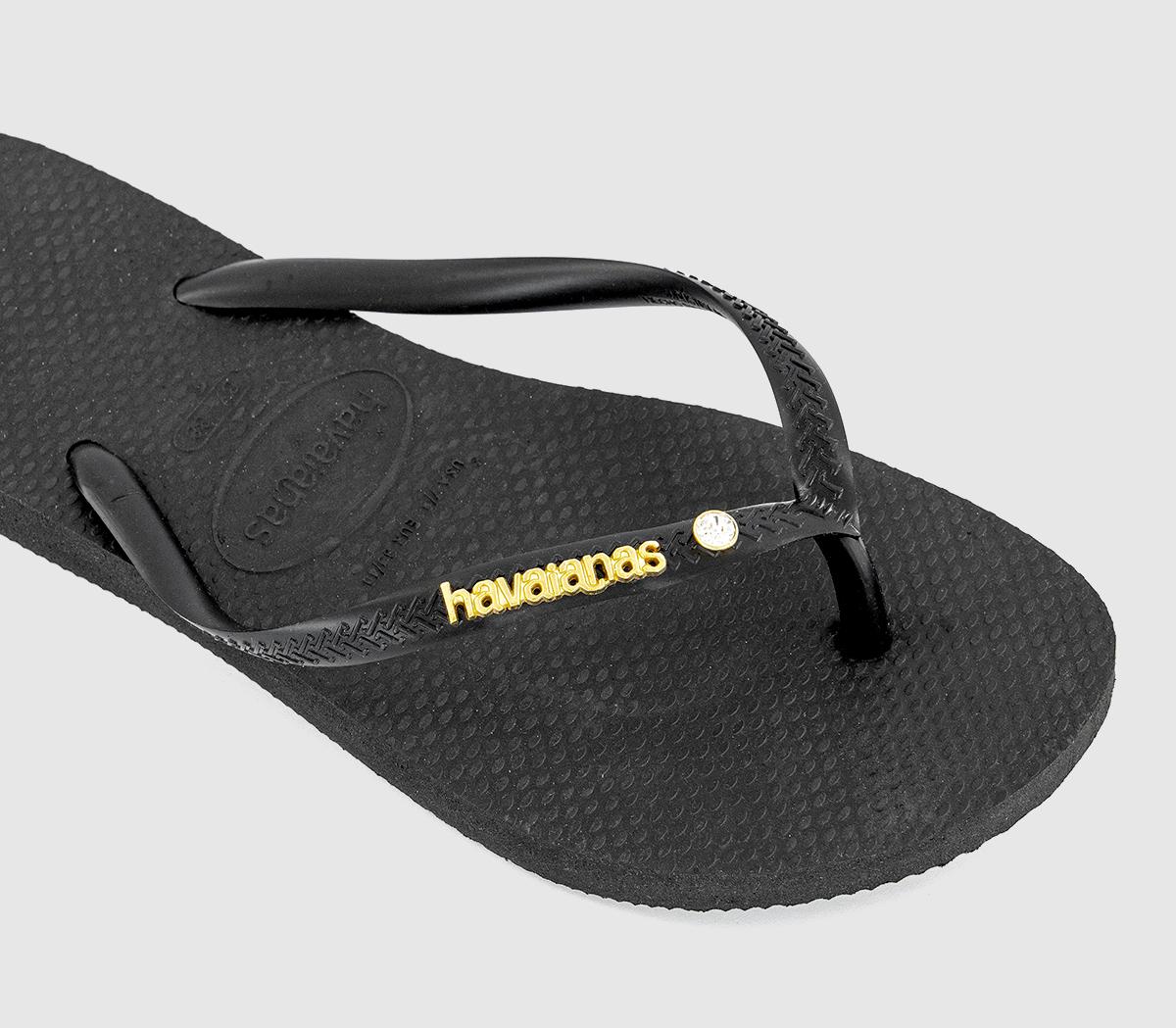 Havaianas Slim Metal Crystal Logo Flip Flops Havaianas Slim Metal Crystal Logo Flip Flops Black