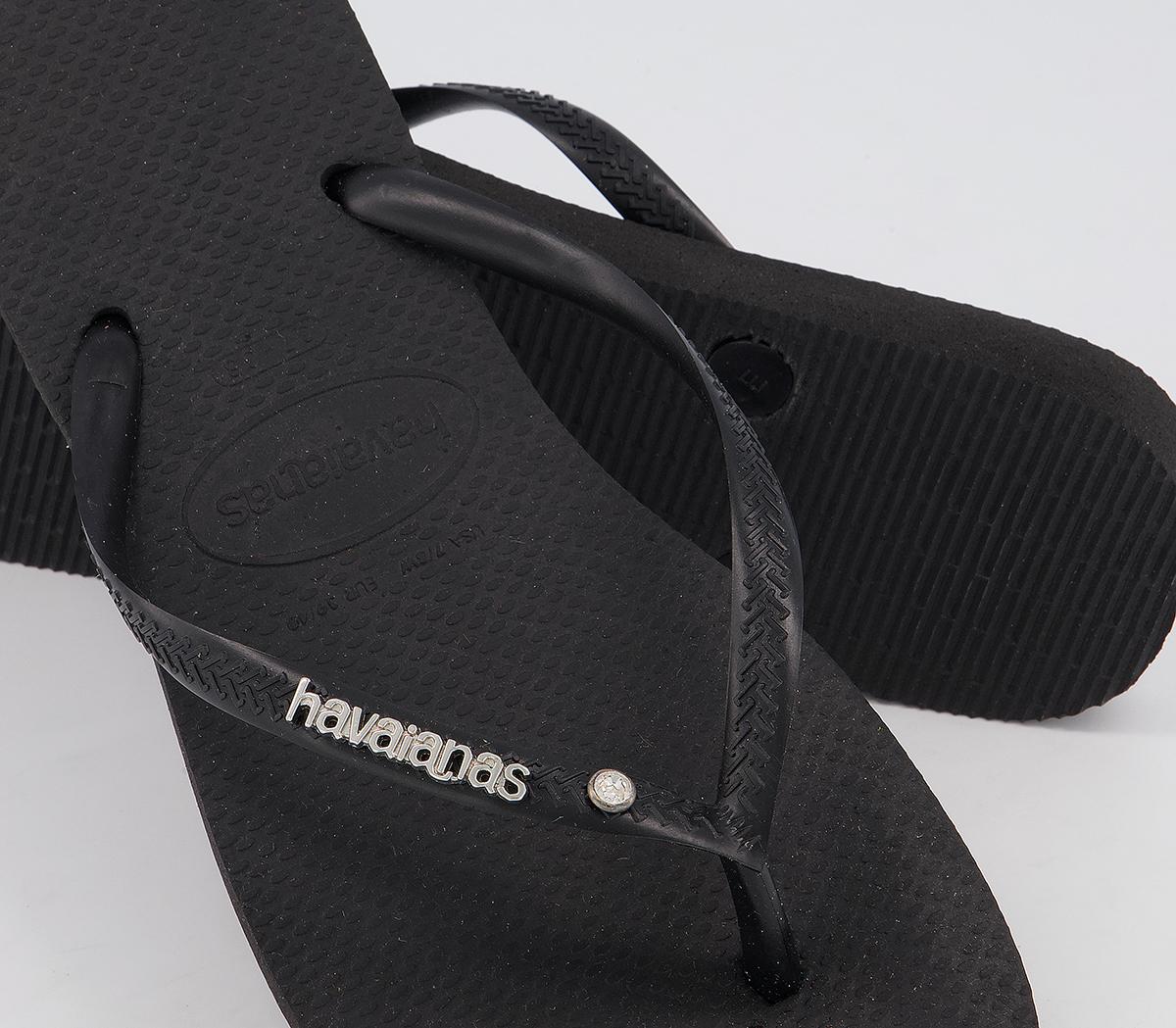 Havaianas Slim Metal Crystal Logo Flip Flops Havaianas Slim Metal Crystal Logo Flip Flops Black
