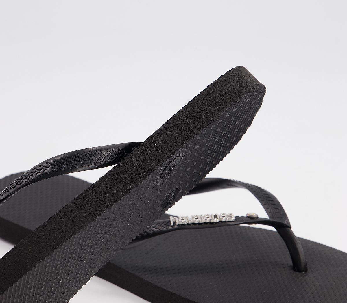 Havaianas Slim Metal Crystal Logo Flip Flops Havaianas Slim Metal Crystal Logo Flip Flops Black