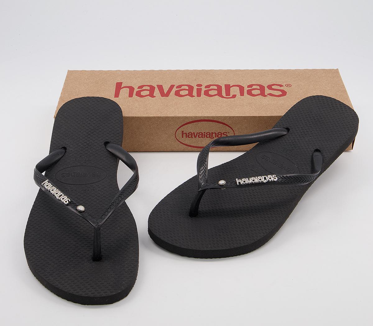 Havaianas Slim Metal Crystal Logo Flip Flops Havaianas Slim Metal Crystal Logo Flip Flops Black