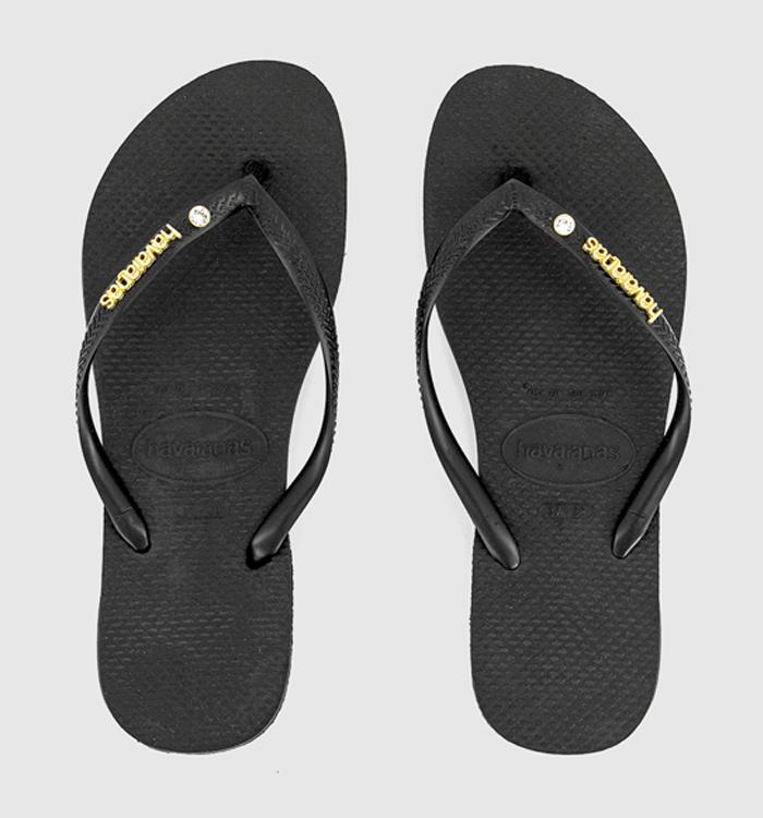 Havaianas Slim Metal Crystal Logo Flip Flops Black