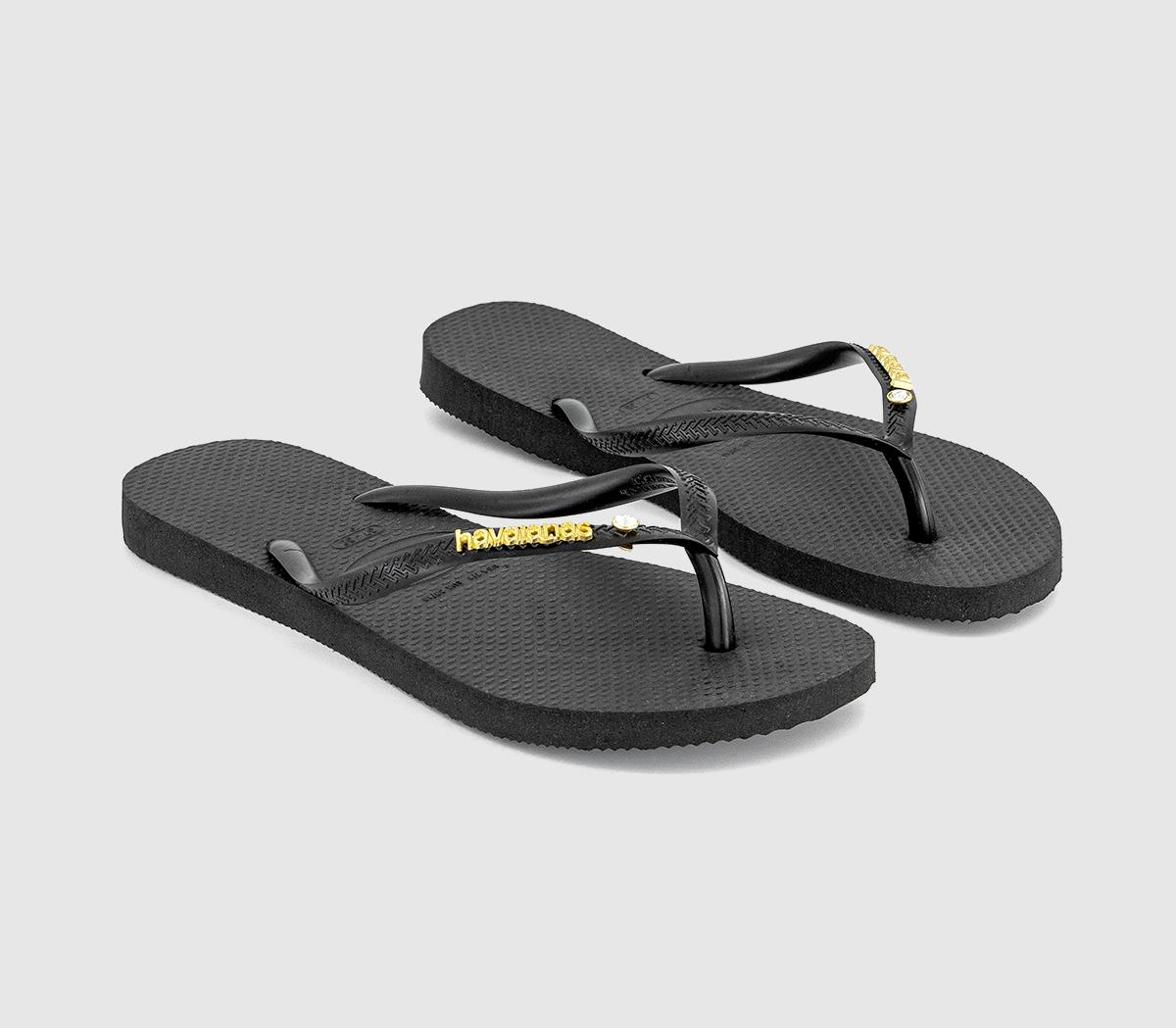 Havaianas Slim Metal Crystal Logo Flip Flops Havaianas Slim Metal Crystal Logo Flip Flops Black