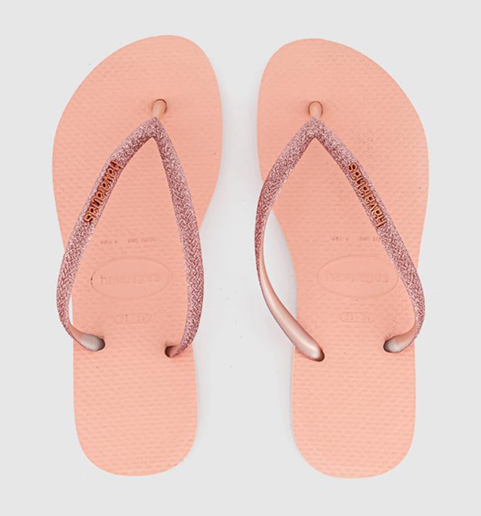 Havaianas Slim Metal Crystal Logo Flip Flops Pink