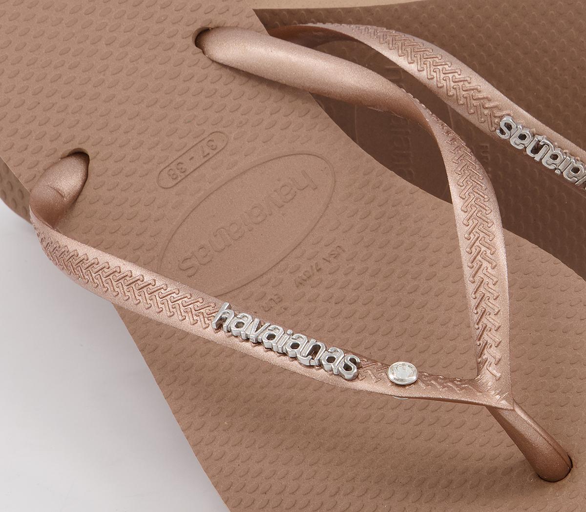 HavaianasSlim Metal Crystal Logo Flip FlopsRose Gold