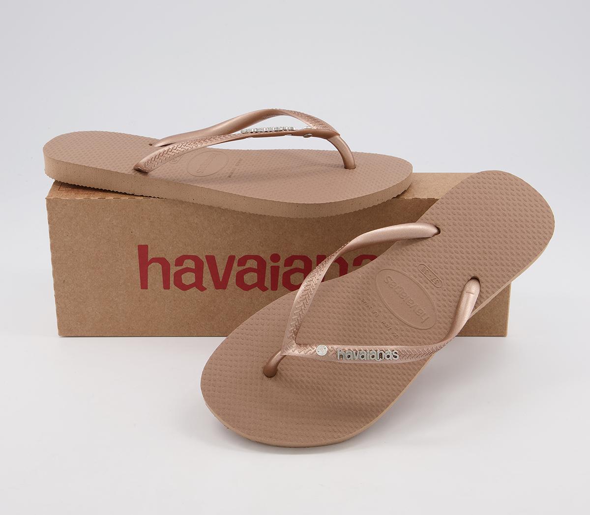 HavaianasSlim Metal Crystal Logo Flip FlopsRose Gold