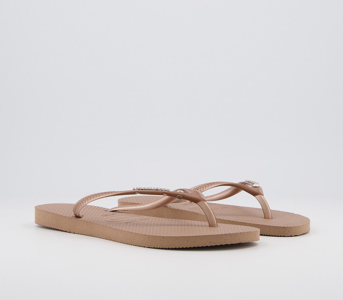 HavaianasSlim Metal Crystal Logo Flip FlopsRose Gold