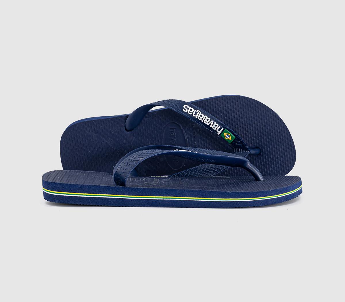 Havaianas Brasil Logo Flip Flops Navy  Blue in Women's Size 6/7, Office Shoes
