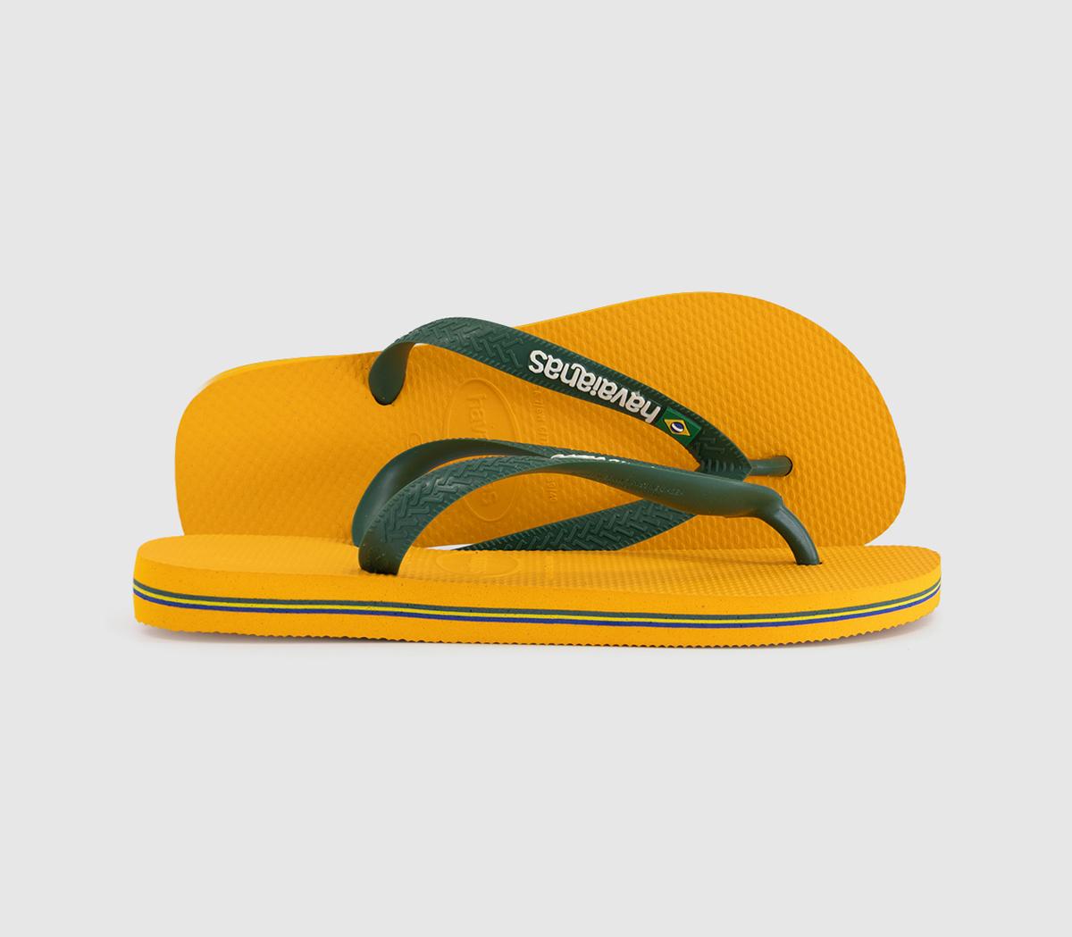 Havaianas Brasil Logo Flip Flops  Yellow in Women's Size 3/4, Office Shoes