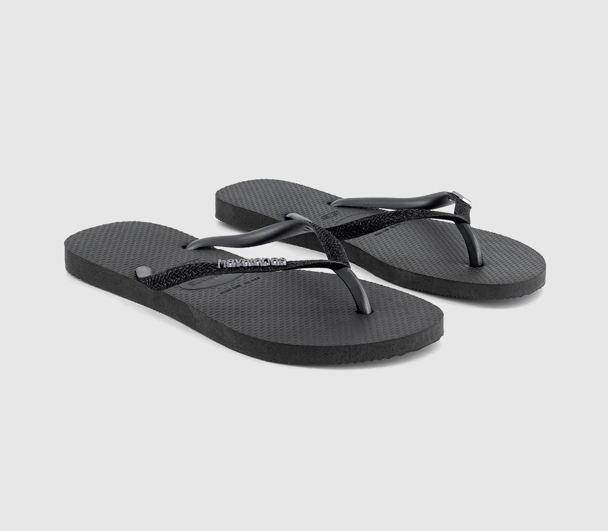 Havaianas Womens Slim Glitter Ii Flip Flops Black, 5