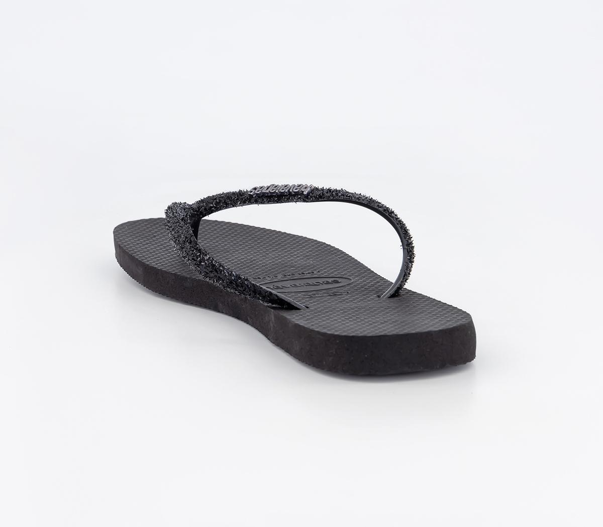 Havaianas Slim Glitter II Flip Flops Black Dark Grey - Women’s Sandals