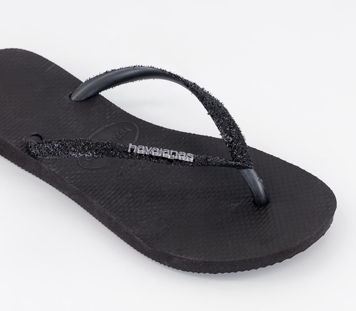 Havaianas Slim Glitter II Flip Flops Black Dark Grey Women's Sandals