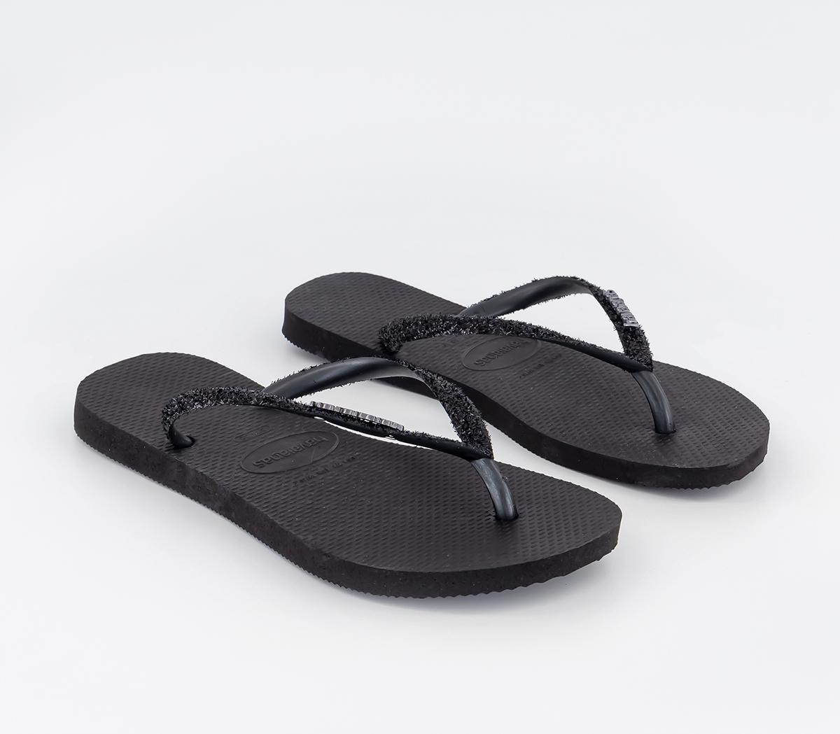 Havaianas Slim Glitter II Flip Flops Black Dark Grey - Women’s Sandals