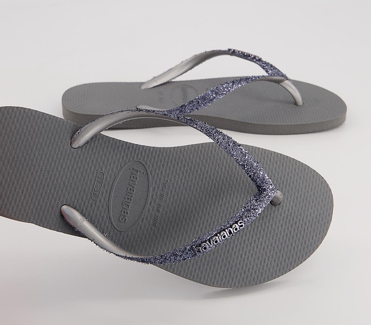 Havaianas Slim Glitter II Flip Flops Havaianas Slim Glitter II Flip Flops Steel Grey