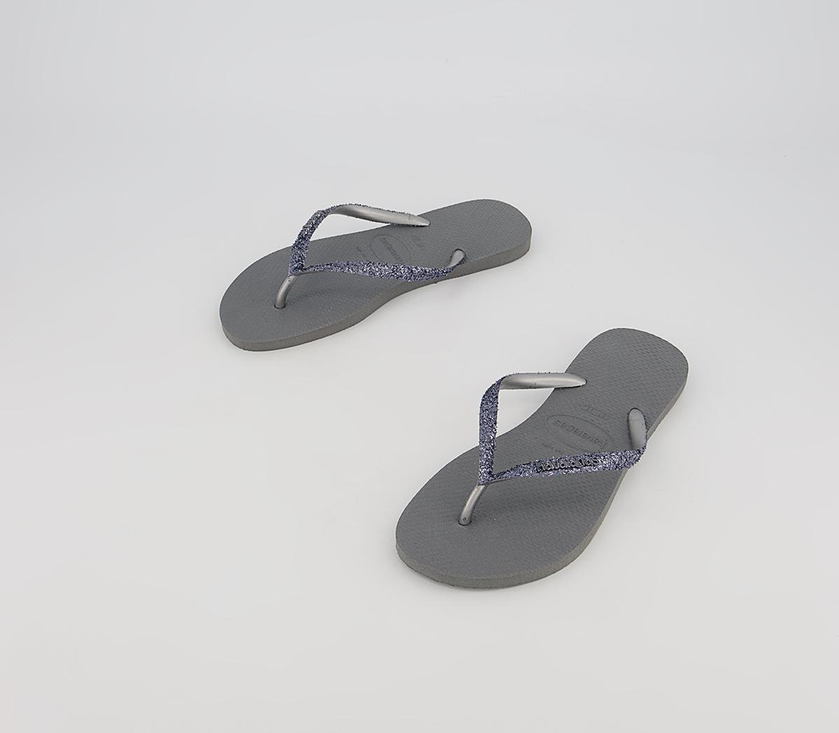 Havaianas Slim Glitter II Flip Flops Havaianas Slim Glitter II Flip Flops Steel Grey