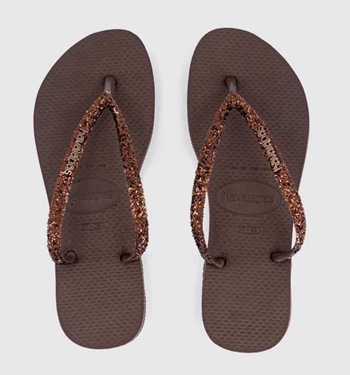 Havaianas Slim Glitter II Flip Flops Dark Brown