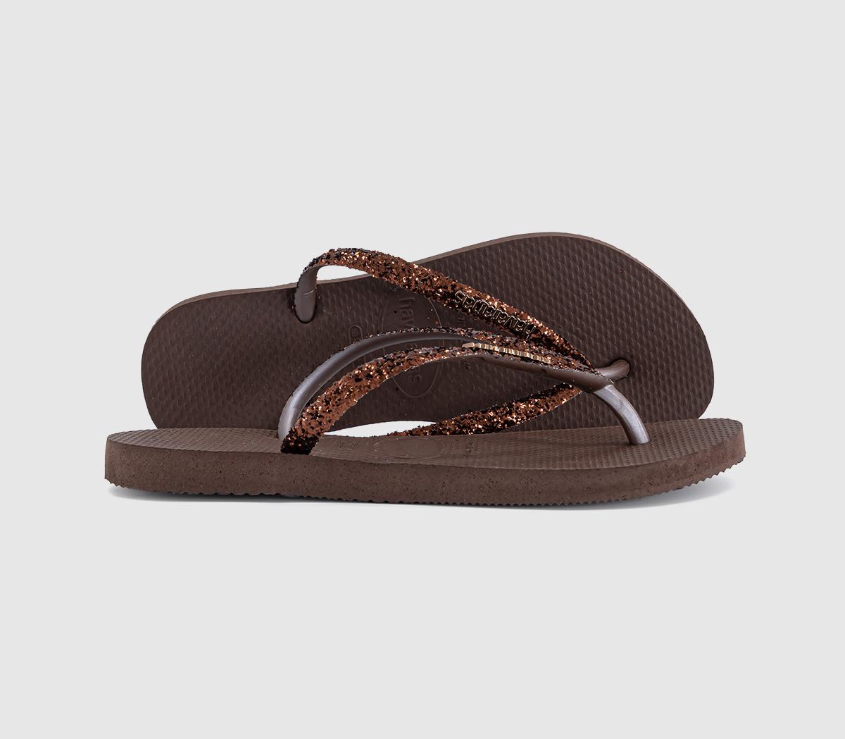 Havaianas Slim Glitter Ii Flip Flops Dark  Brown in Women's Size 3/4, Office Shoes