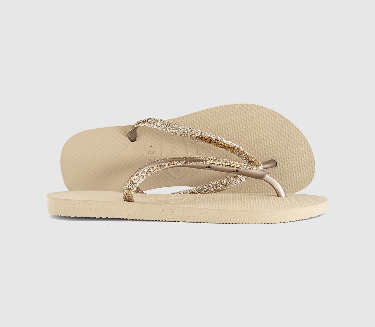 Havaianas Slim Glitter Ii Flip Flops Golden Light  in Women's Size 6/7, Office Shoes
