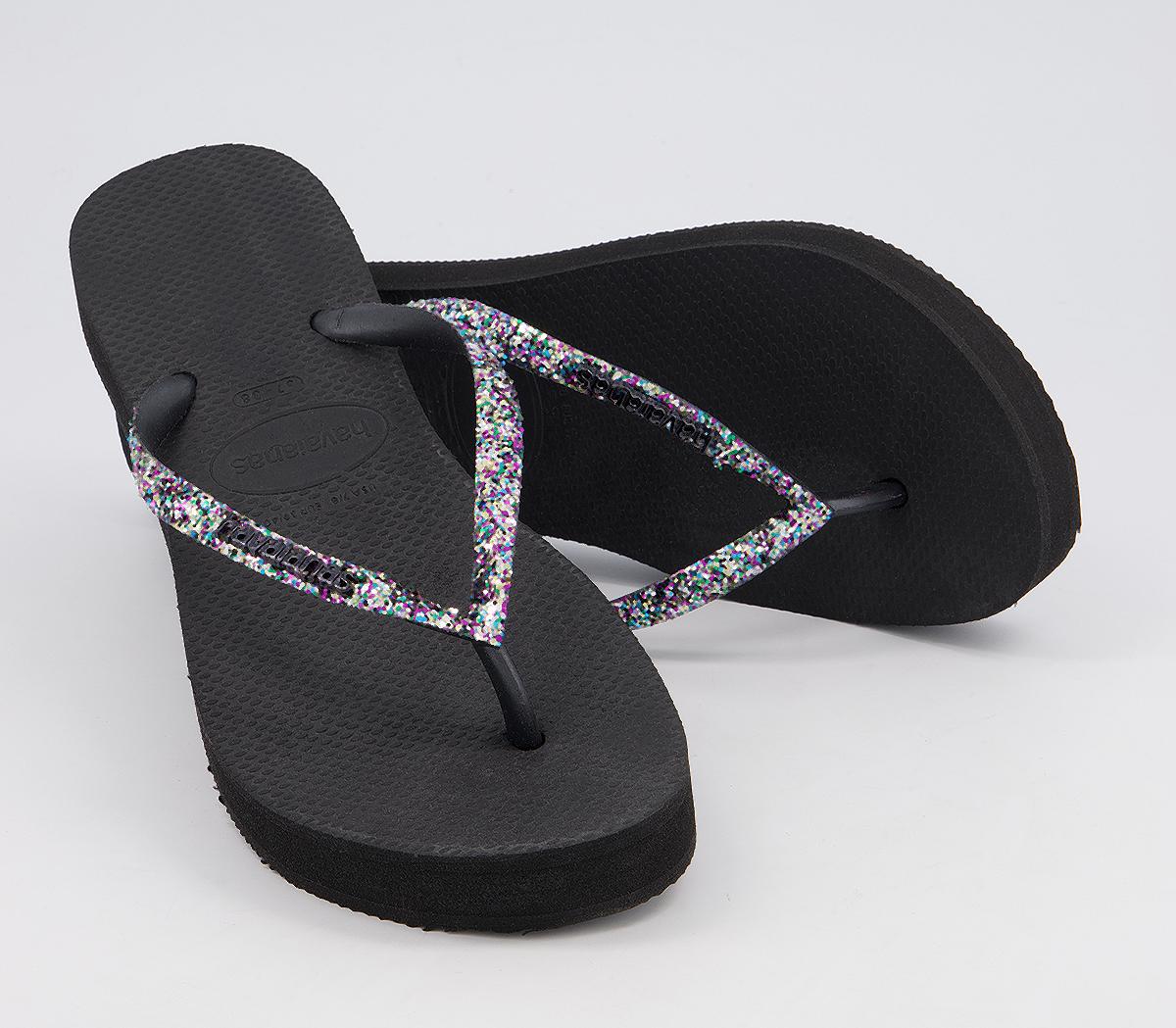 Havaianas Slim Flatform Glitter Flip Flops Havaianas Slim Flatform Glitter Flip Flops Black