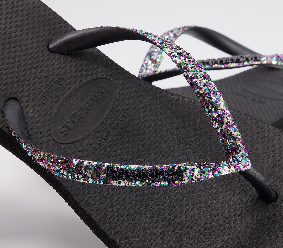Havaianas Slim Flatform Glitter Flip Flops Havaianas Slim Flatform Glitter Flip Flops Black