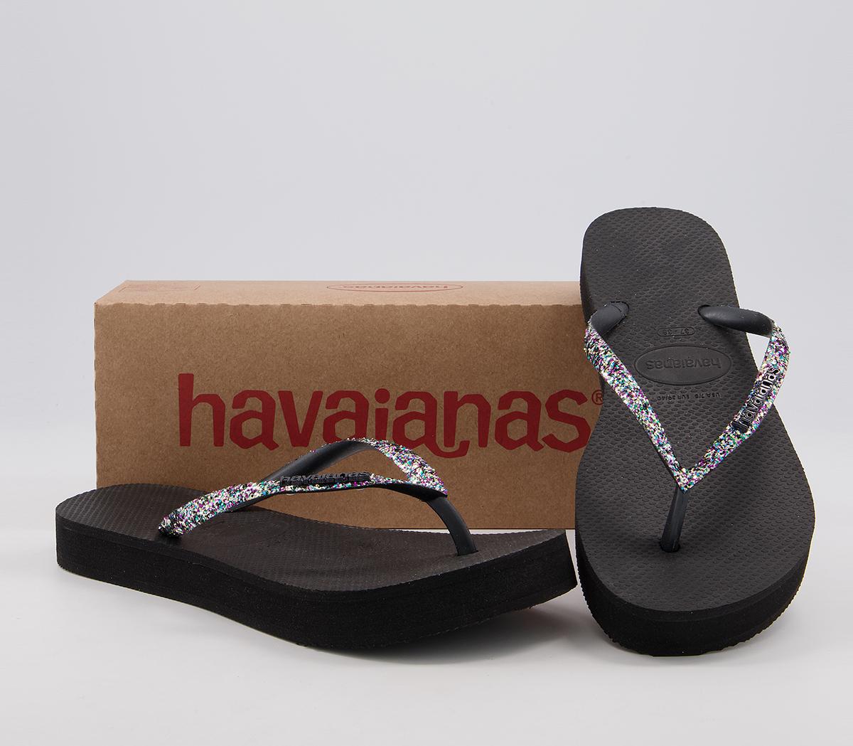 Havaianas Slim Flatform Glitter Flip Flops Havaianas Slim Flatform Glitter Flip Flops Black