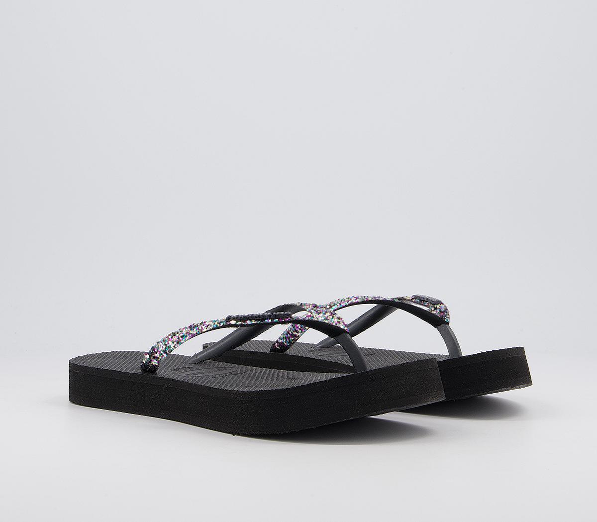 Havaianas Slim Flatform Glitter Flip Flops Havaianas Slim Flatform Glitter Flip Flops Black