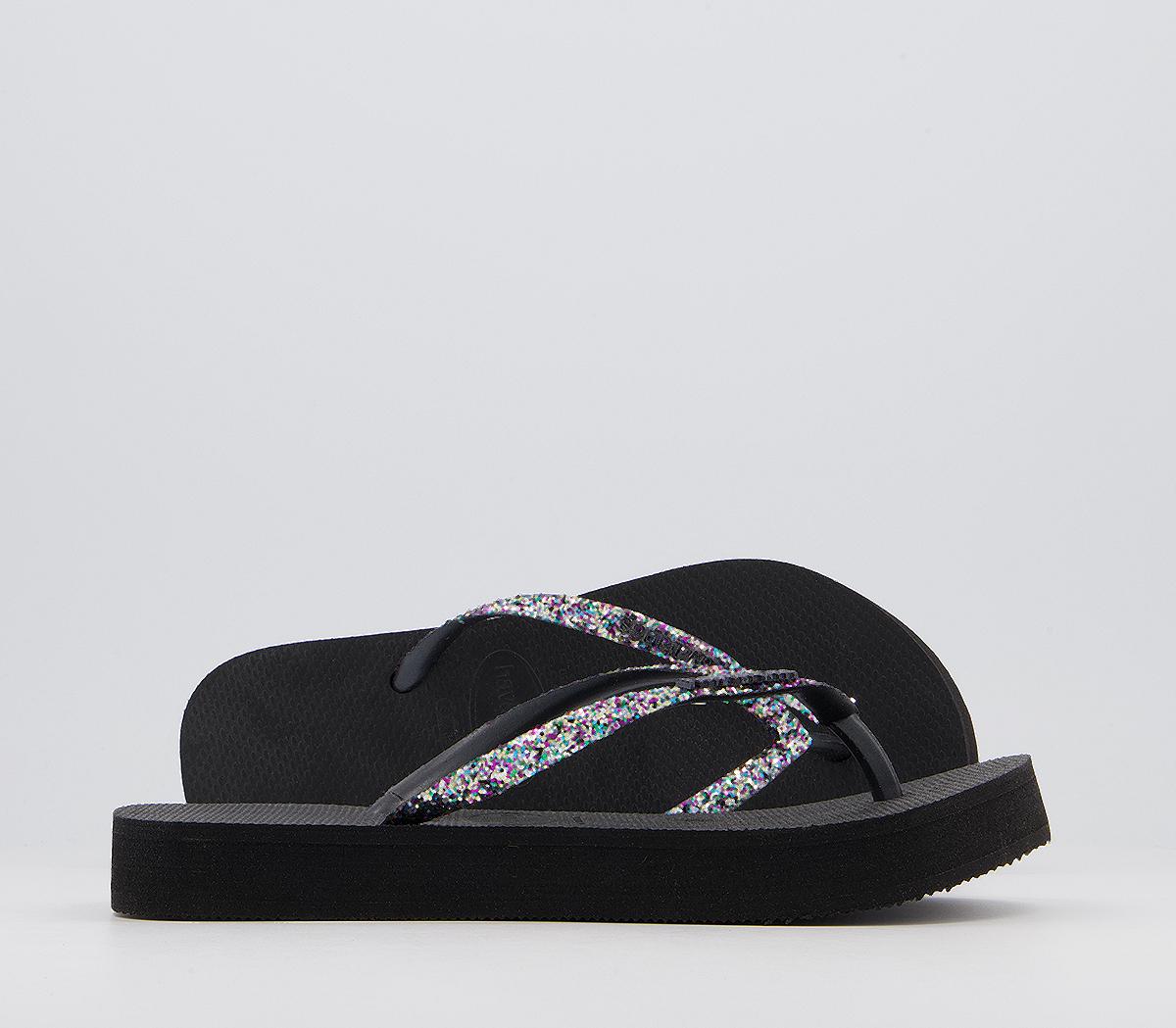 Havaianas Slim Flatform Glitter Flip Flops Black - Women's Sandals