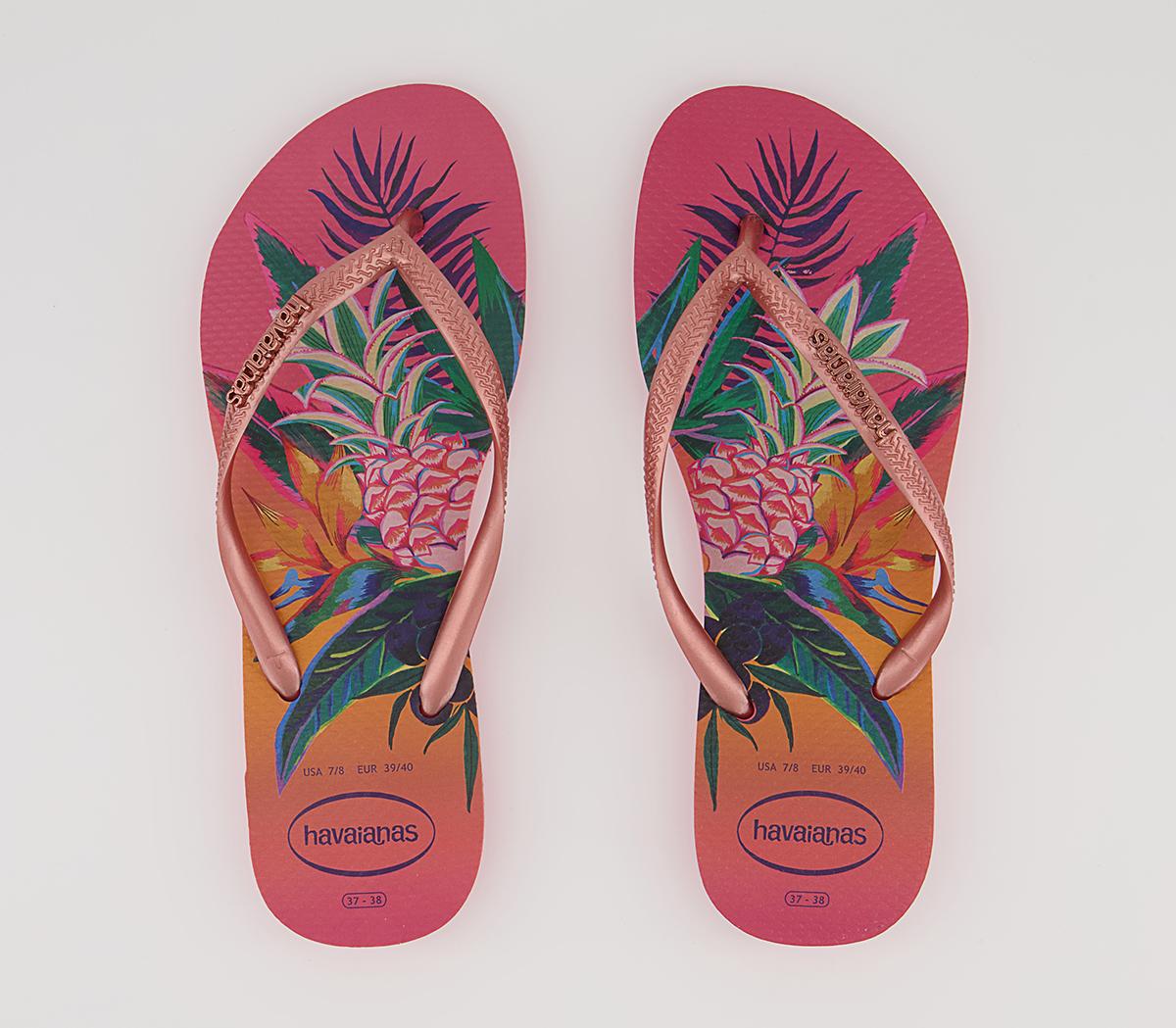 Havaianas Slim Tropical Flip Flops Havaianas Slim Tropical Flip Flops Pink Porcelain