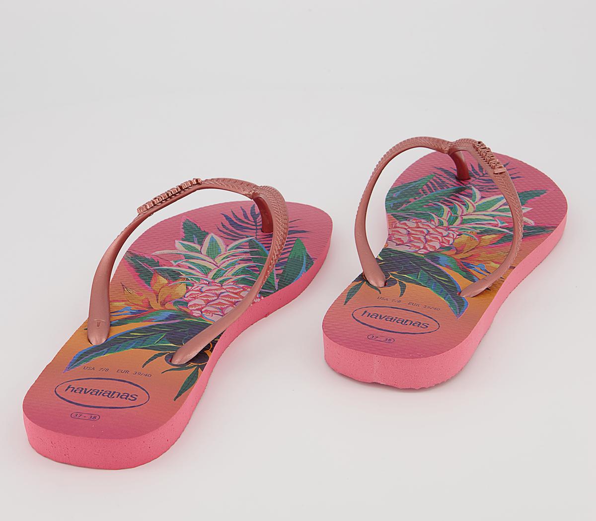 Havaianas Slim Tropical Flip Flops Havaianas Slim Tropical Flip Flops Pink Porcelain