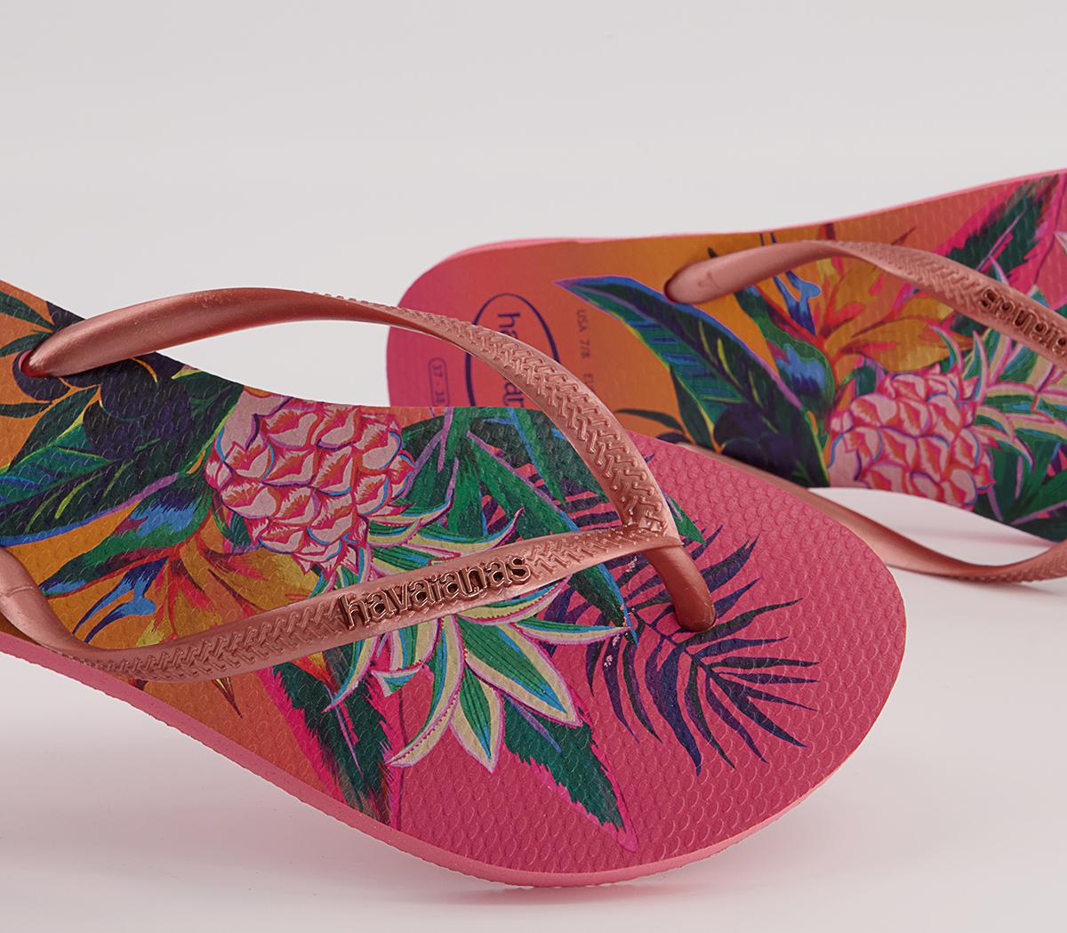 Havaianas Slim Tropical Flip Flops Havaianas Slim Tropical Flip Flops Pink Porcelain