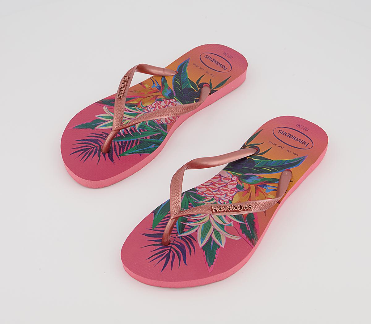 Havaianas Slim Tropical Flip Flops Havaianas Slim Tropical Flip Flops Pink Porcelain