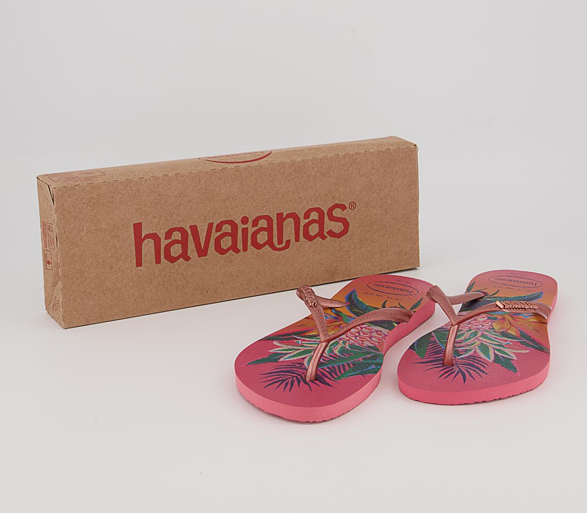 Havaianas Slim Tropical Flip Flops Havaianas Slim Tropical Flip Flops Pink Porcelain