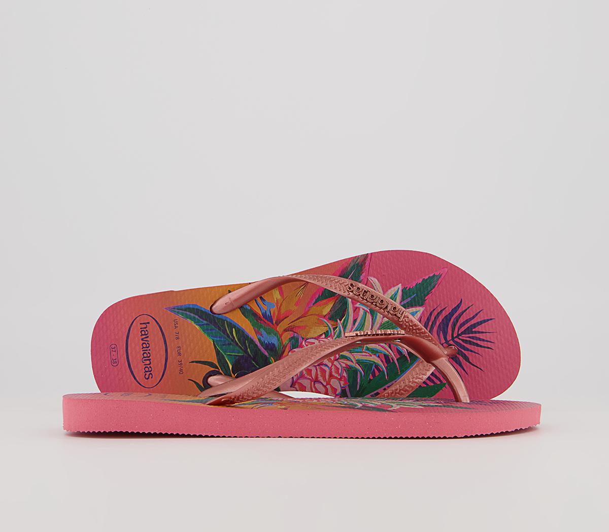 Havaianas Slim Tropical Flip Flops Havaianas Slim Tropical Flip Flops Pink Porcelain