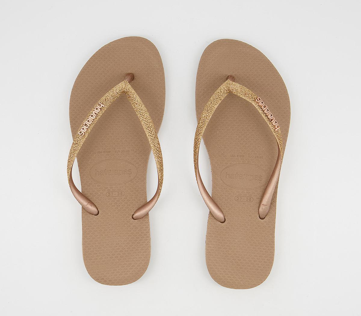 Havaianas Slim Glitter Flip Flops Rose Gold Women’s Sandals