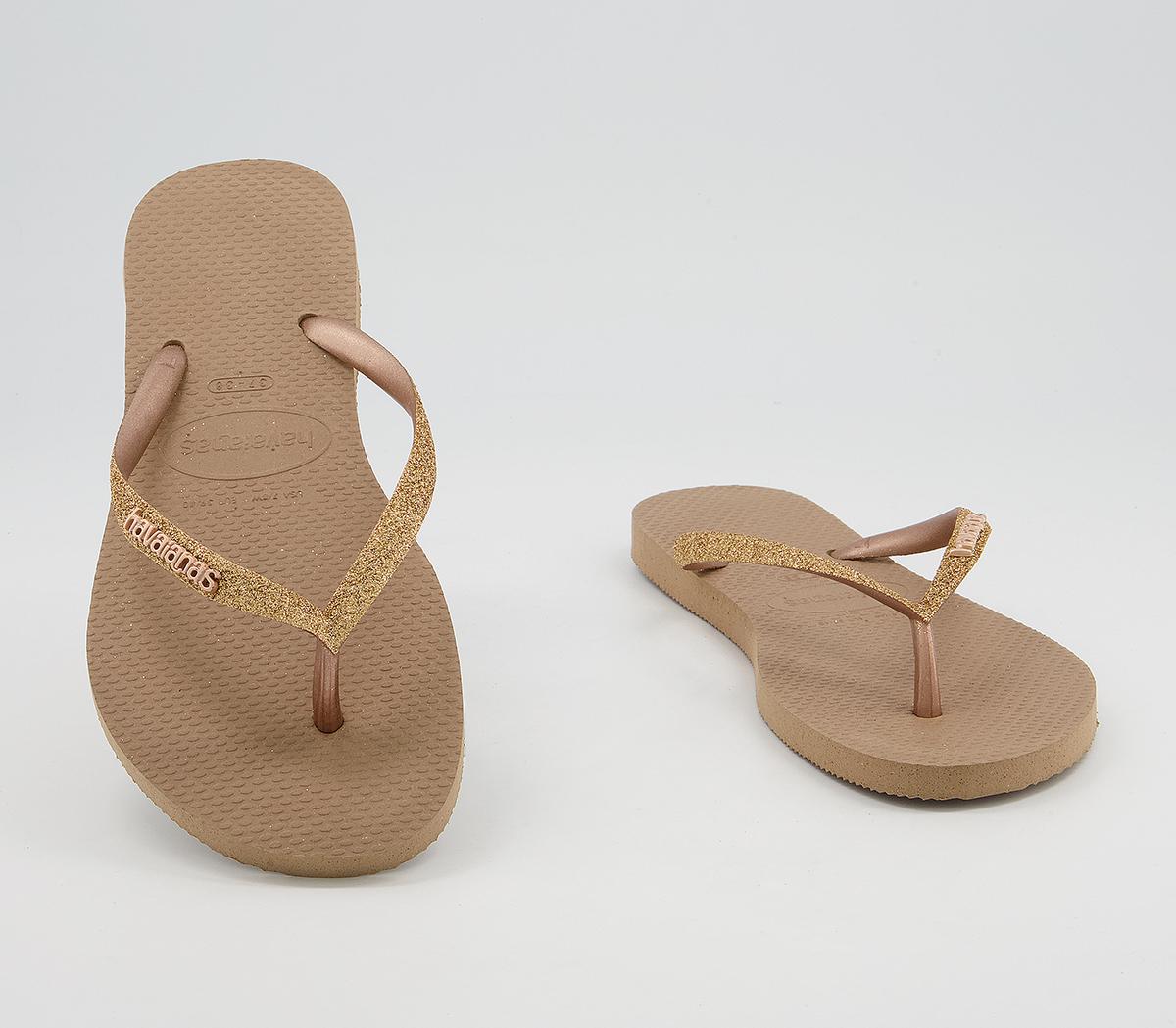 Havaianas Slim Glitter Flip Flops Rose Gold Women’s Sandals
