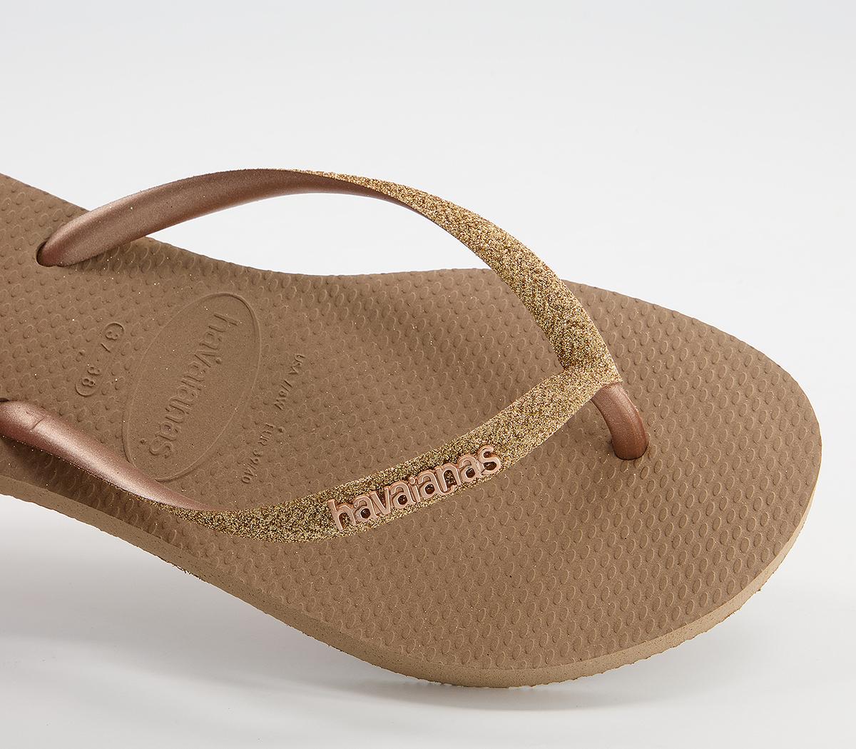 Havaianas Slim Glitter Flip Flops Rose Gold   Women's Sandals