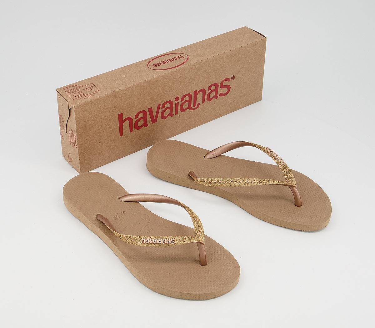 Havaianas Slim Glitter Flip Flops Rose Gold Women’s Sandals