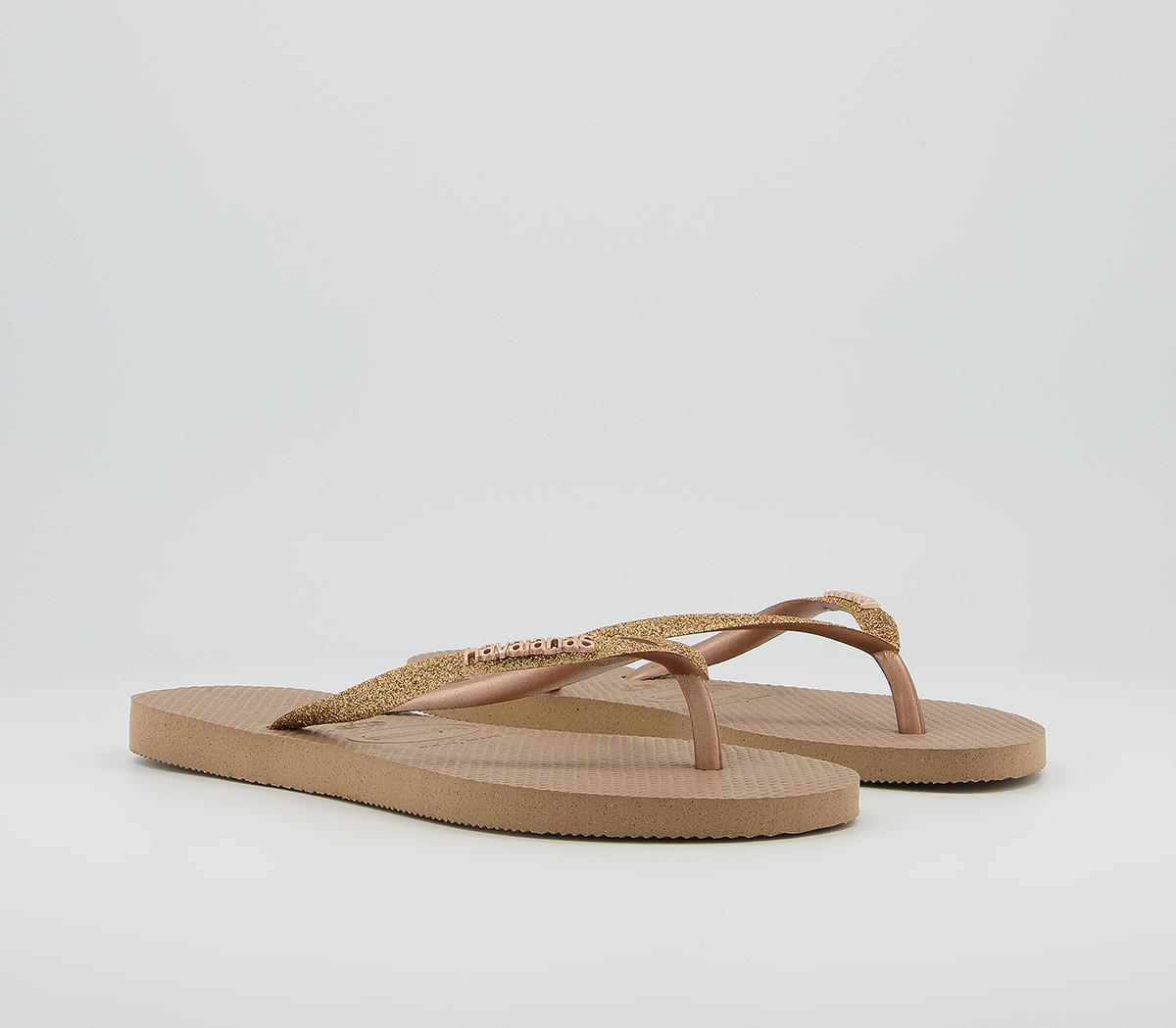 Havaianas Slim Glitter Flip Flops Rose Gold Women’s Sandals