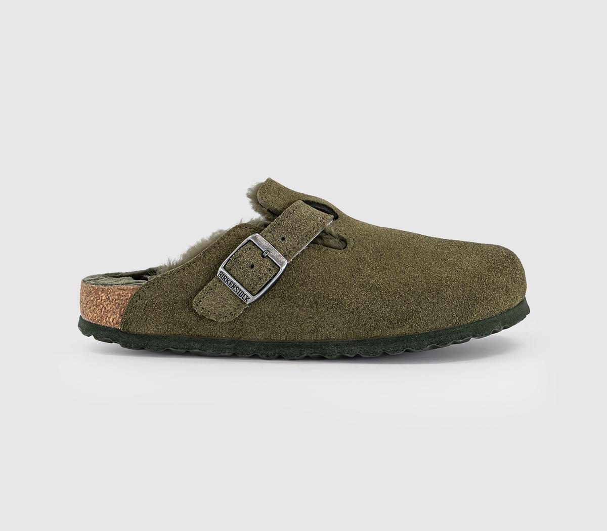 Birkenstock Womens Boston Shearling Clogs Thyme Green, 7